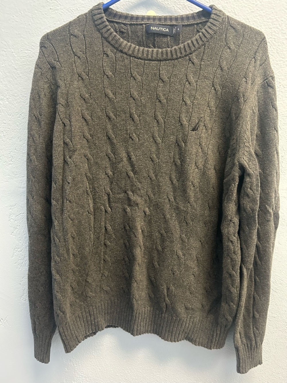 Nautica Men's Gray Cable-Knit Crewneck Sweater